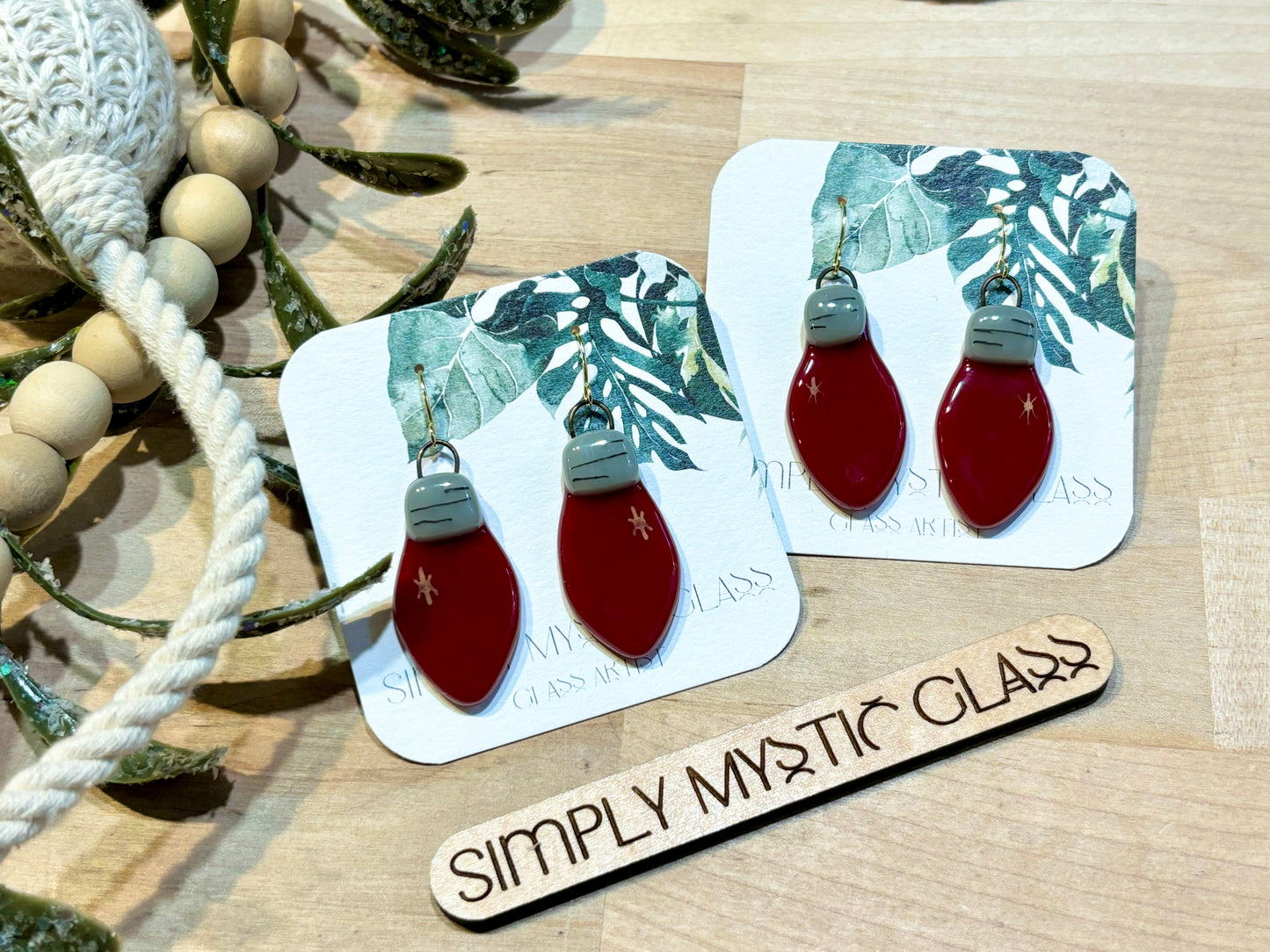 Christmas light glass earrings