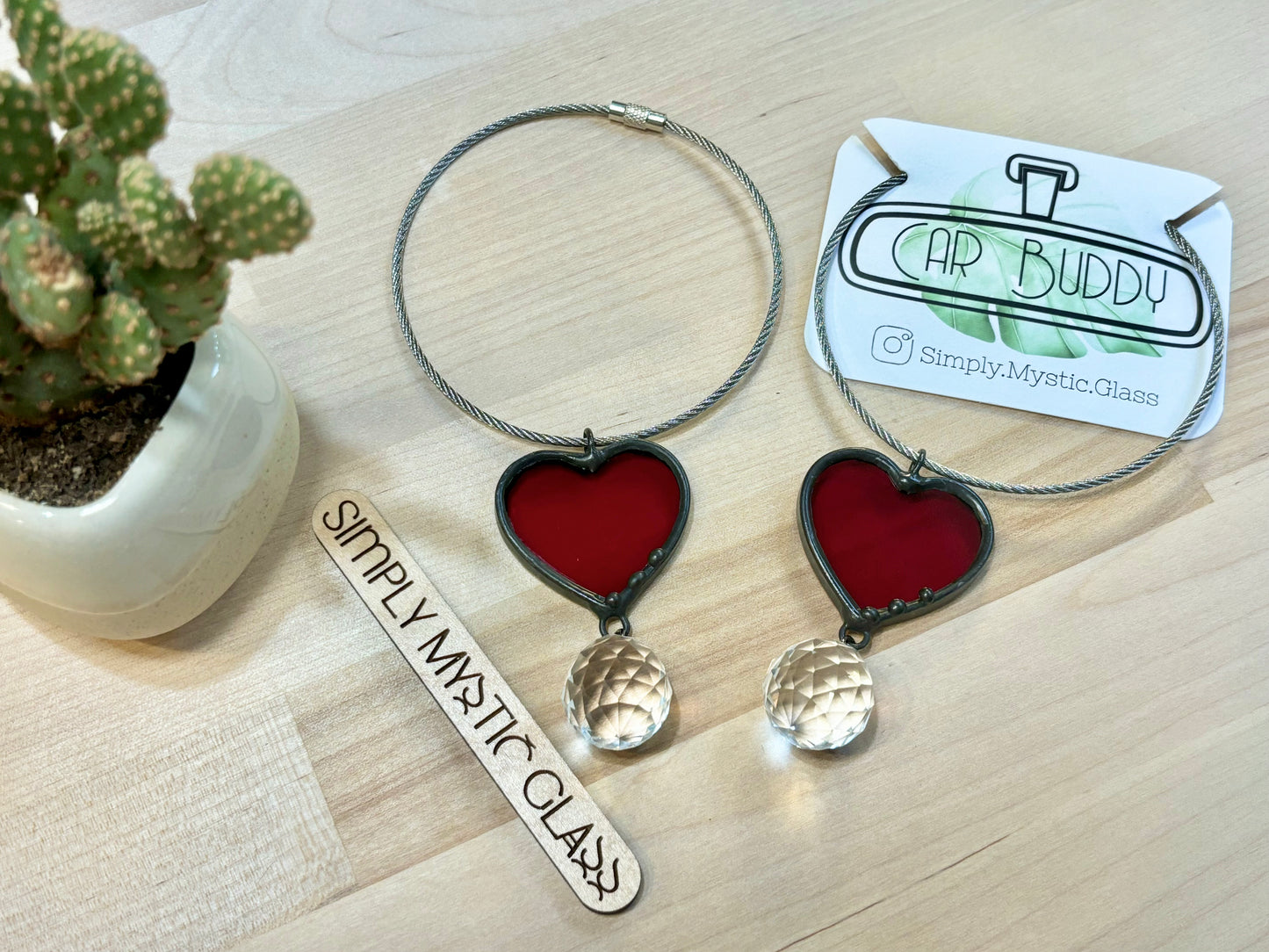 Stained Glass Red Heart Car Buddy