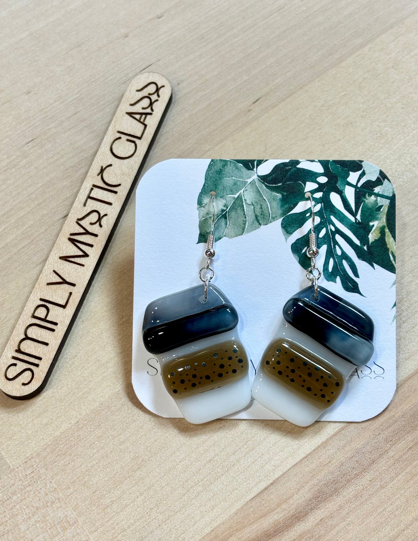 Coffee cup glass earrings