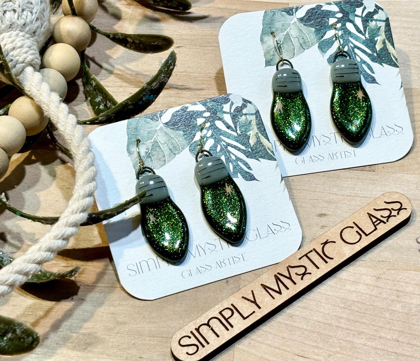 Christmas light glass earrings